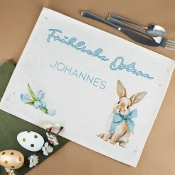 Personalisiertes Platzdeckchen zu Ostern aus Jute | Tischset mit Hasenmotiv, Wunschtext & Name