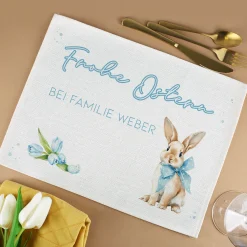 Personalisiertes Platzdeckchen zu Ostern aus Jute | Tischset mit Hasenmotiv, Wunschtext & Name
