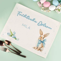 Personalisiertes Platzdeckchen zu Ostern aus Jute | Tischset mit Hasenmotiv, Wunschtext & Name