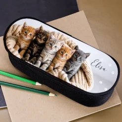 Personalisiertes Schlampermäppchen mit Katzenmotiv und Name | Federmappe für Mädchen