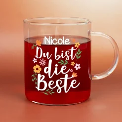 Personalisiertes Teeglas 'Du bist die Beste' | Tasse aus Glas als Geschenk zum Muttertag