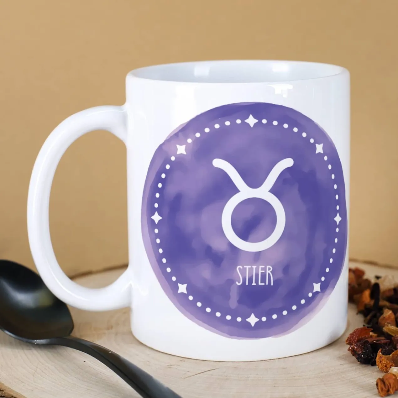 Personalisierte Sternzeichen Tasse mit Name und Datum