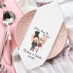 Personalisierte Stoffserviette zur Hochzeit mit Namen & Datum | Hochzeitsdeko mit Brautpaar 45x45cm