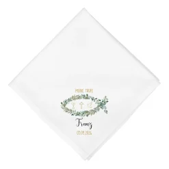 Personalisierte Stoffserviette mit Name & Datum zur Taufe, Kommunion, Konfirmation & Firmung | Ichthys