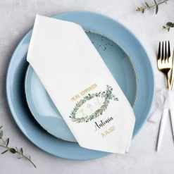 Personalisierte Stoffserviette mit Name & Datum zur Taufe, Kommunion, Konfirmation & Firmung | Ichthys