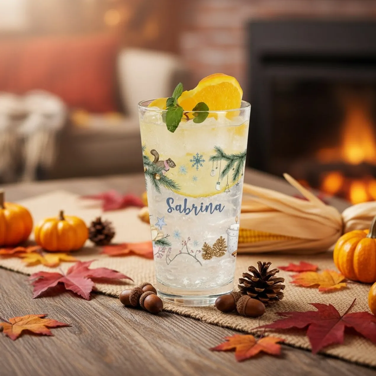 Personalisiertes Trinkglas mit Weihnachtsmotiven | 300 ml | Geschenk zu Weihnachten