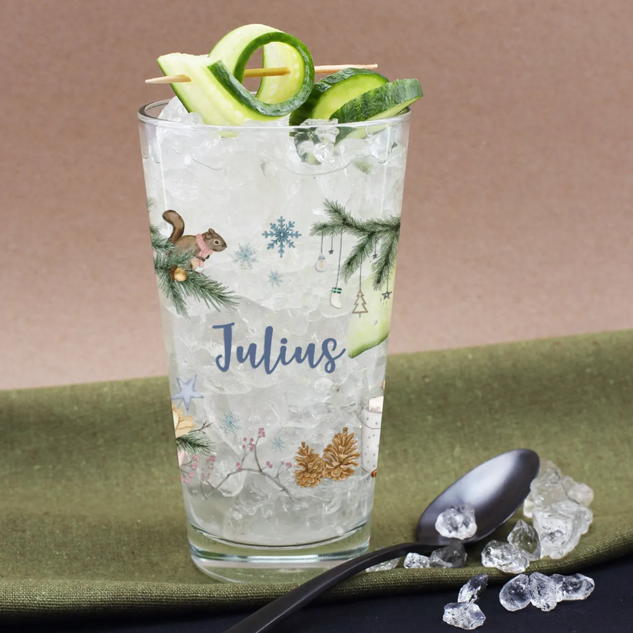 Personalisiertes Trinkglas mit Weihnachtsmotiven | 300 ml | Geschenk zu Weihnachten