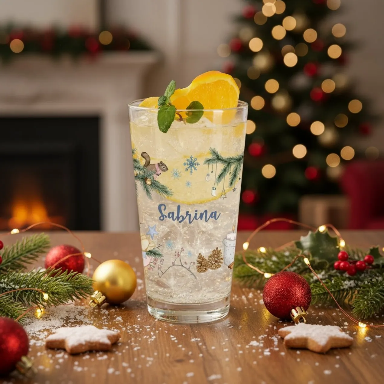 Personalisiertes Trinkglas mit Weihnachtsmotiven | 300 ml | Geschenk zu Weihnachten