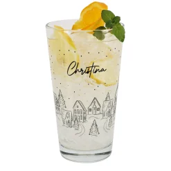 Personalisiertes Trinkglas mit Name und verschneiter Stadt | Geschenk zu Weihnachten | 300 ml