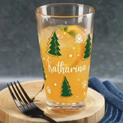 Personalisiertes Trinkglas mit Weihnachtsbaum-Motiv | Geschenk zu Weihnachten | 300 ml
