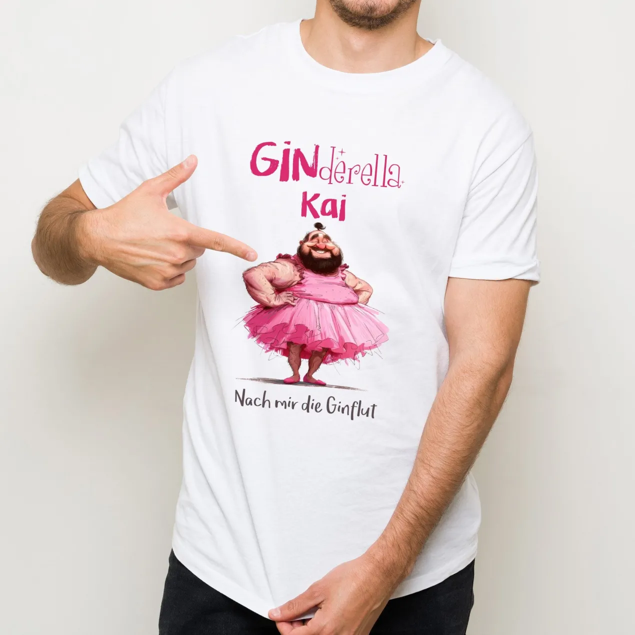 Personalisiertes T-Shirt 'Ginderella' für Männer mit Name & Wunschtext | Weiß