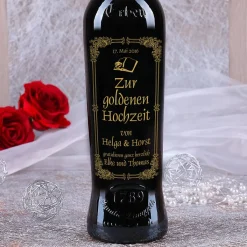 Personalisiertes Weinset mit Verzierungen zur Goldenen Hochzeit