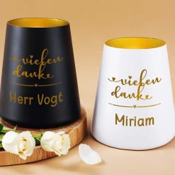 Personalisiertes Windlicht als Dankeschön Geschenk mit Name | Deko licht mit Gravur 'Vielen Dank'