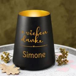 Personalisiertes Windlicht als Dankeschön Geschenk mit Name | Deko licht mit Gravur 'Vielen Dank'