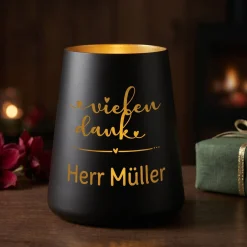 Personalisiertes Windlicht als Dankeschön Geschenk mit Name | Deko licht mit Gravur 'Vielen Dank'