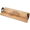 Personalisiertes XL Servierbrett für Weihnachtsstollen mit Name graviert | Buchenholz mit Ledergriffe