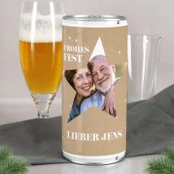 Personalisiertes XL Weihnachtsbier mit Foto & Name im Stern-Design | Biergeschenk zu Weihnachten