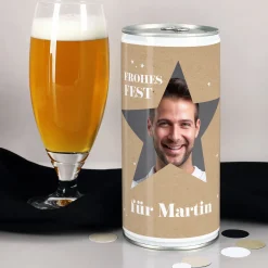 Personalisiertes XL Weihnachtsbier mit Foto & Name im Stern-Design | Biergeschenk zu Weihnachten