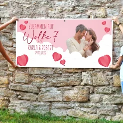Personalisiertes XXL Banner zur Hochzeit 'Wolke 7' mit Foto, Namen & Datum | Hochzeitsbanner 1,6m
