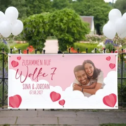 Personalisiertes XXL Banner zur Hochzeit 'Wolke 7' mit Foto, Namen & Datum | Hochzeitsbanner 1,6m