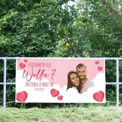 Personalisiertes XXL Banner zur Hochzeit 'Wolke 7' mit Foto, Namen & Datum | Hochzeitsbanner 1,6m