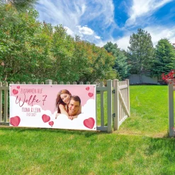 Personalisiertes XXL Banner zur Hochzeit 'Wolke 7' mit Foto, Namen & Datum | Hochzeitsbanner 1,6m