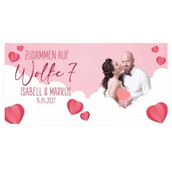 Personalisiertes XXL Banner zur Hochzeit 'Wolke 7' mit Foto, Namen & Datum | Hochzeitsbanner 1,6m