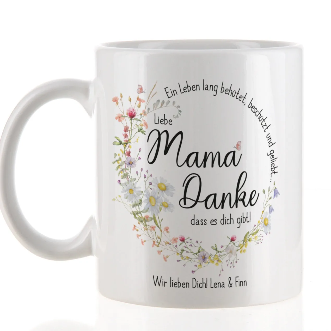 Personalisierte Tasse für Mama zum Muttertag o. Geburtstag | Wiesenblumen
