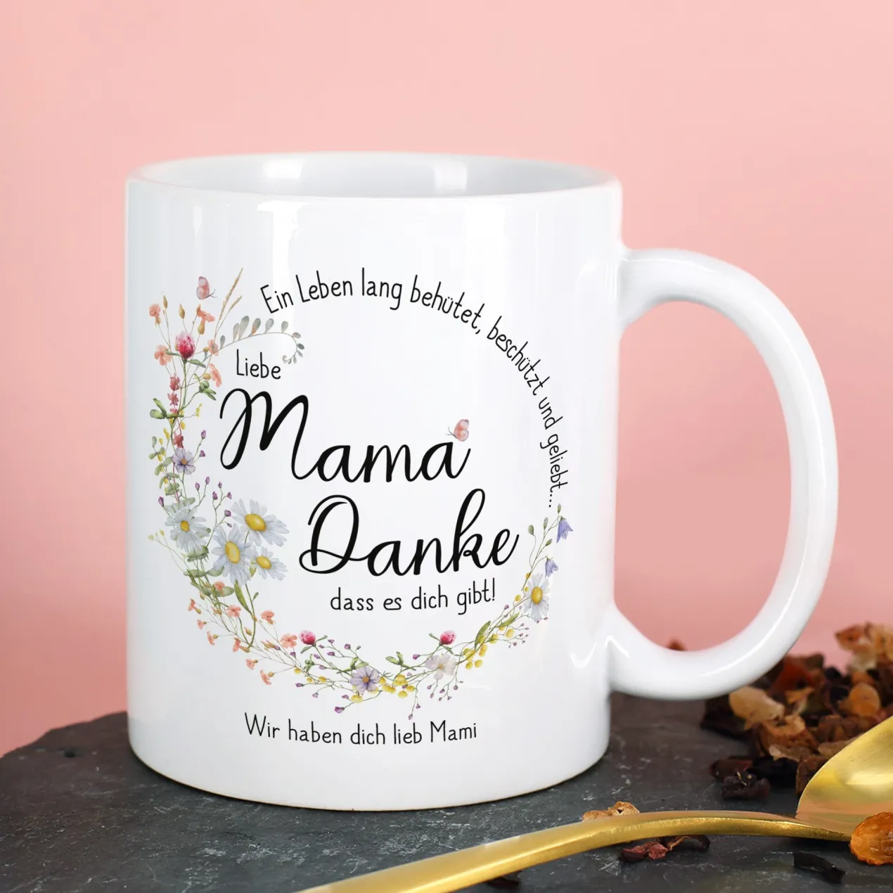 Personalisierte Tasse für Mama zum Muttertag o. Geburtstag | Wiesenblumen