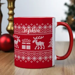 Personalisierte Tasse mit Name zu Weihnachten | Weihnachtstasse in Strick-Optik
