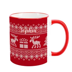 Personalisierte Tasse mit Name zu Weihnachten | Weihnachtstasse in Strick-Optik