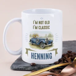 Personalisierte Tasse mit Oldtimer Motiv aus Keramik | Geschenk zum Geburtstag & Vatertag