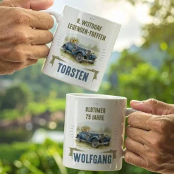 Personalisierte Tasse mit Oldtimer Motiv aus Keramik | Geschenk zum Geburtstag & Vatertag