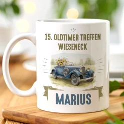 Personalisierte Tasse mit Oldtimer Motiv aus Keramik | Geschenk zum Geburtstag & Vatertag