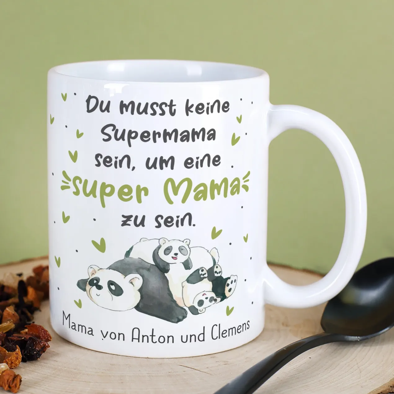 Personalisierte Tasse - Super Mama - mit Panda Motiv & Wunschtext als Geschenk zum Muttertag