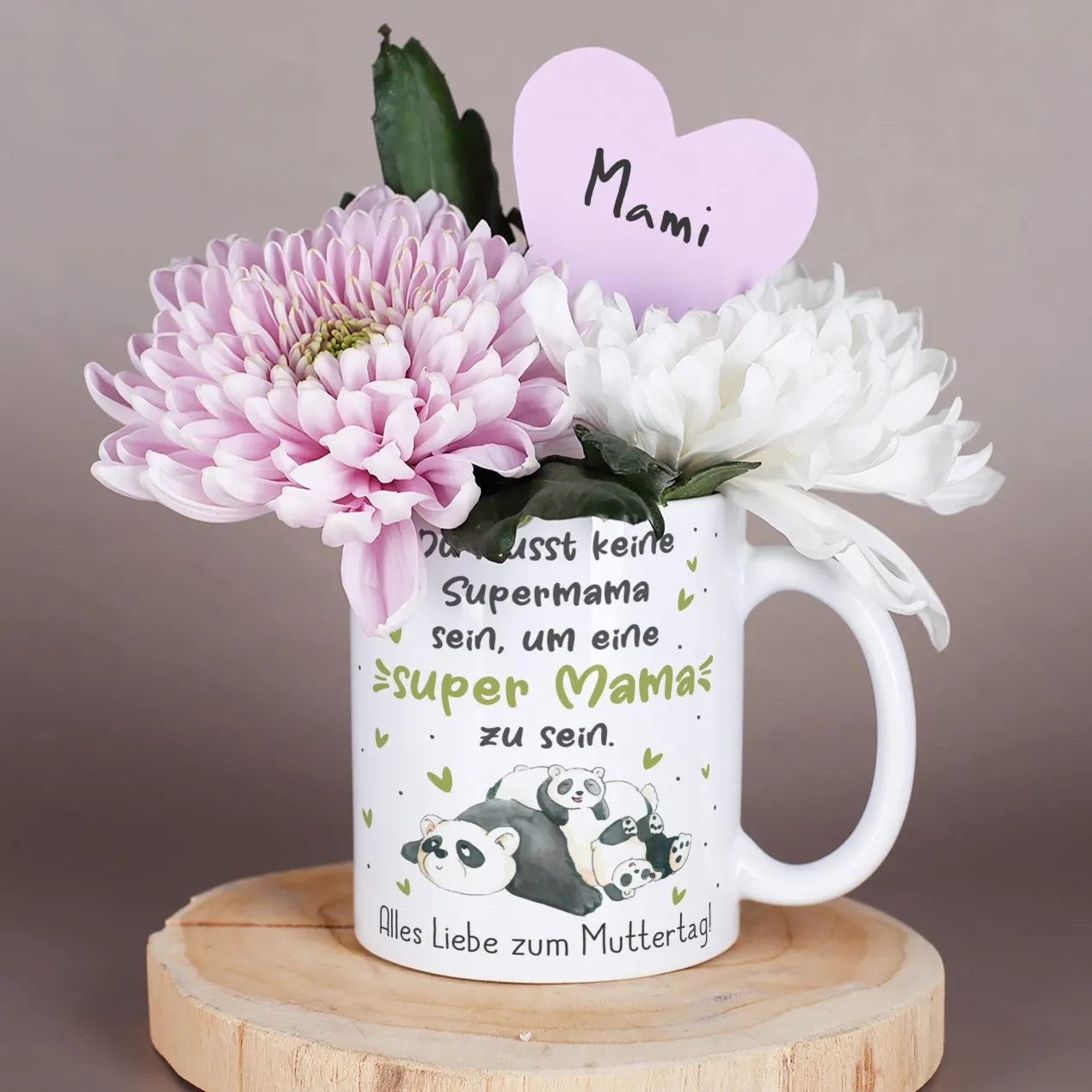 Personalisierte Tasse - Super Mama - mit Panda Motiv & Wunschtext als Geschenk zum Muttertag