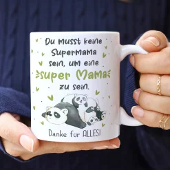 Personalisierte Tasse - Super Mama - mit Panda Motiv & Wunschtext als Geschenk zum Muttertag