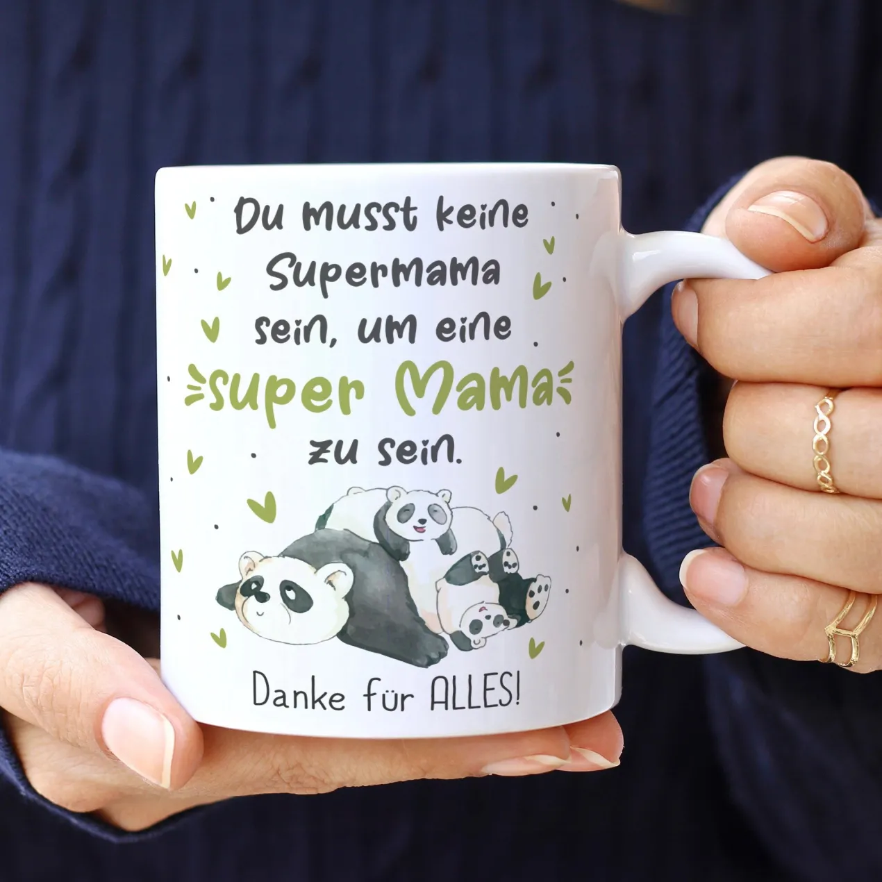 Personalisierte Tasse - Super Mama - mit Panda Motiv & Wunschtext als Geschenk zum Muttertag