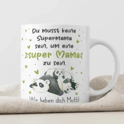 Personalisierte Tasse - Super Mama - mit Panda Motiv & Wunschtext als Geschenk zum Muttertag