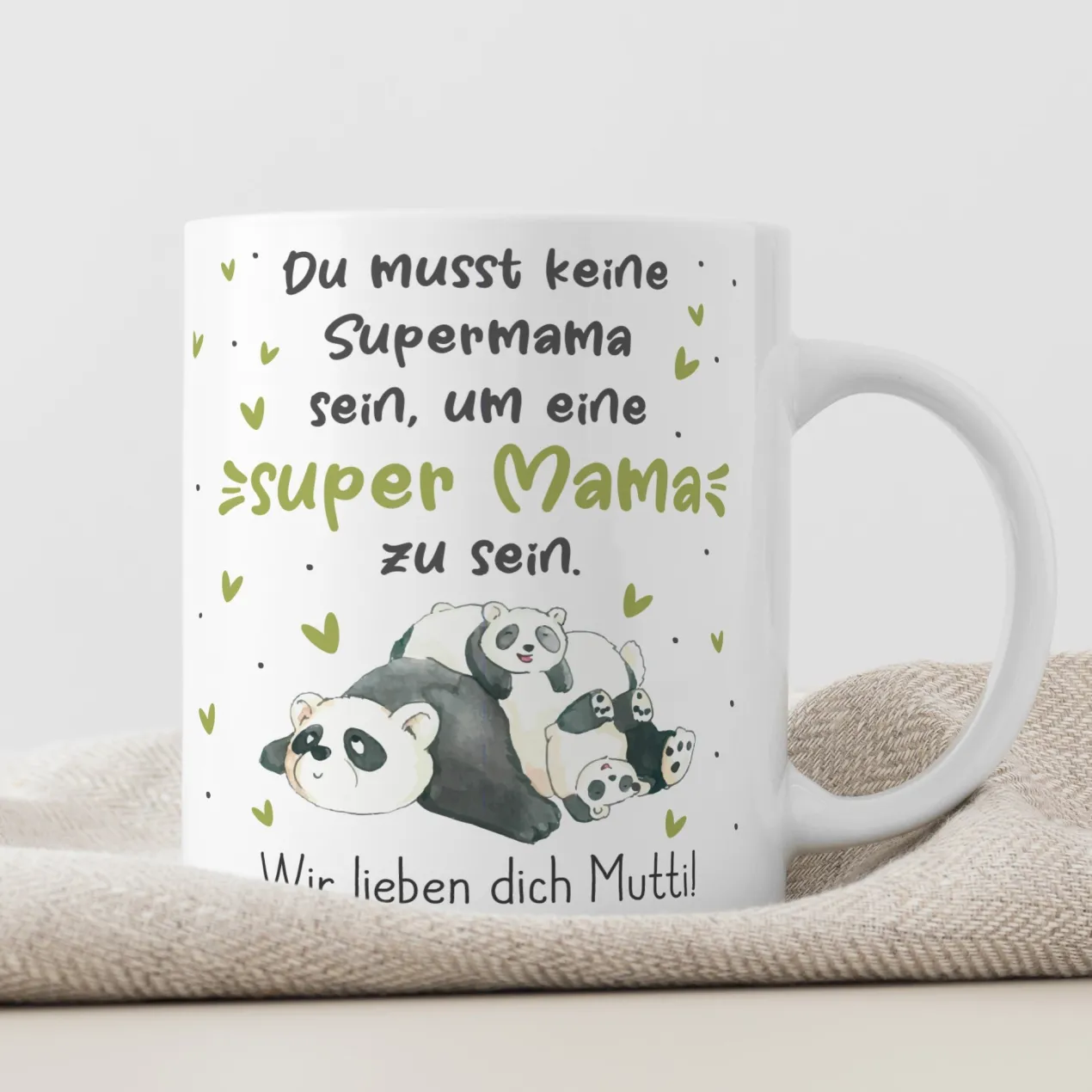 Personalisierte Tasse - Super Mama - mit Panda Motiv & Wunschtext als Geschenk zum Muttertag
