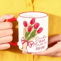 Personalisierte Tasse zum Muttertag mit Tulpen Motiv | Keramiktasse als Geschenk für Mama