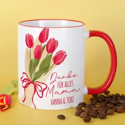Personalisierte Tasse zum Muttertag mit Tulpen Motiv | Keramiktasse als Geschenk für Mama
