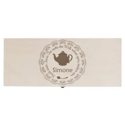Personalisierte Teebox aus Holz mit Gravur von Name & filigranem Motiv | Geschenk für Teeliebhaber