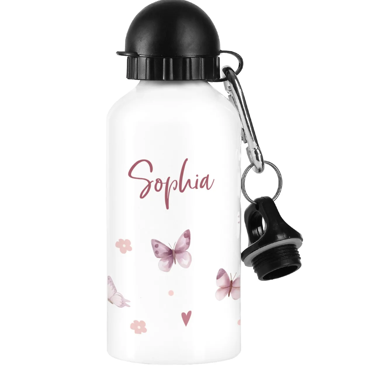 Personalisierte Trinkflasche für Mädchen mit Schmetterlings-Motiv | Für Schule & Kindergarten