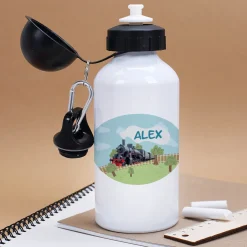 Personalisierte Trinkflasche für Jungen mit Name und Dampflok-Motiv | Metall | 500ml