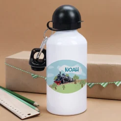 Personalisierte Trinkflasche für Jungen mit Name und Dampflok-Motiv | Metall | 500ml