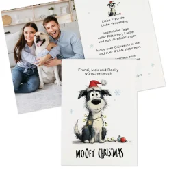 Personalisierte Weihnachtskarte mit witzigem Hunde-Motiv | Klappkarte mit Foto & Wunschtext