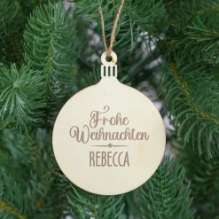 Personalisierte Weihnachtsanhänger aus Holz mit Name in 4 Formen | Christbaumschmuck & Geschenkanhänger