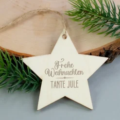 Personalisierte Weihnachtsanhänger aus Holz mit Name in 4 Formen | Christbaumschmuck & Geschenkanhänger