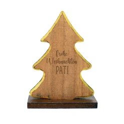 Personalisierte Weihnachtsfigur aus Holz mit Wunschtext | Engel, Stern oder Tanne mit Goldrand